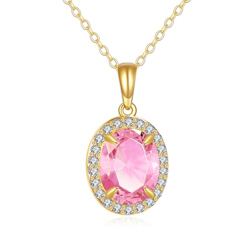 GEHN 14K Solid Gold Birthstone Necklace Gemstone Oval Pendant Necklace Real Gold Jewelry Birthday Gifts for Women