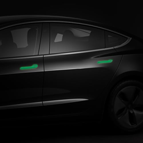 Image of IPG Compatible for Model 3 / Model Y /Juniper Door Handle Decal Sticker Wrap Kit (Set of 4) with Tesla Logo Personalize Your Tesla (Reflective Series - Green)