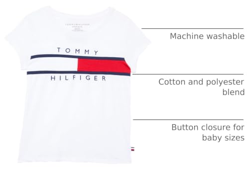 Image of Tommy Hilfiger Girls' Short Sleeve Flag Logo Tee, Soft & Comfortable