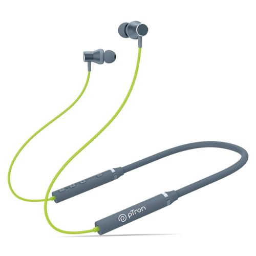 PTron Tangentbeat In-Ear Bluetooth 5.0 Wireless Headphones, Deep Bass, 18H Playtime, Clear Calls, Dual Device Pairing Wireless Neckband, Fast Type-C Charging, Voice Assistant & IPX4 (Green/Grey) For Rs. 599 @ 76 %