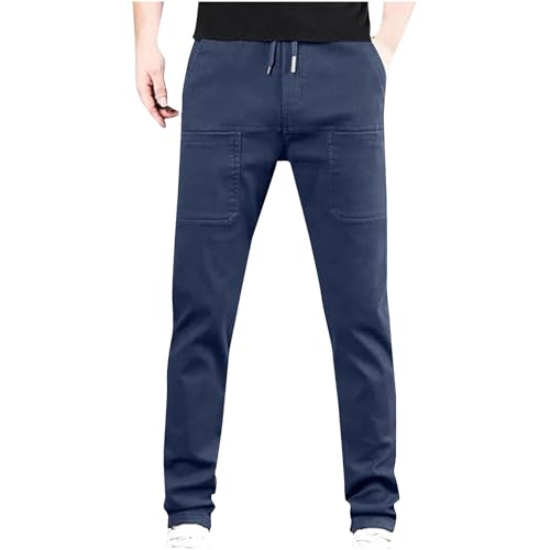 Mens High Cargo Pants Stretch Multi-Pocket Durable Outdoor Solid Slim Fit Trousers Big and Tall Sweatpants - Main Image