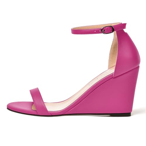 MODENCOCO Womens Matte Comfortable Ankle Strap Buckle Round Toe Casual Bridal Wedge High Heel Heeled Sandals 3.3 Inch2
