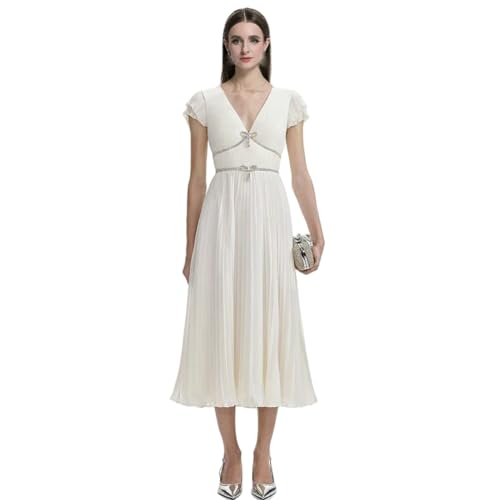 Robe plissée à volants chic avec nœud en strass haute finition