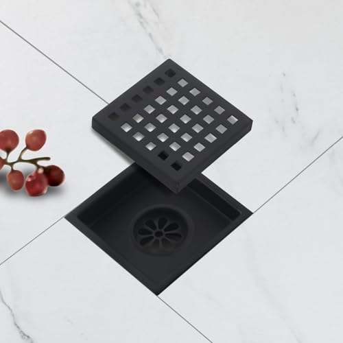 HAMOLER 4 Inch Square Shower Drain Stainless Steel Tile in Floor Drain