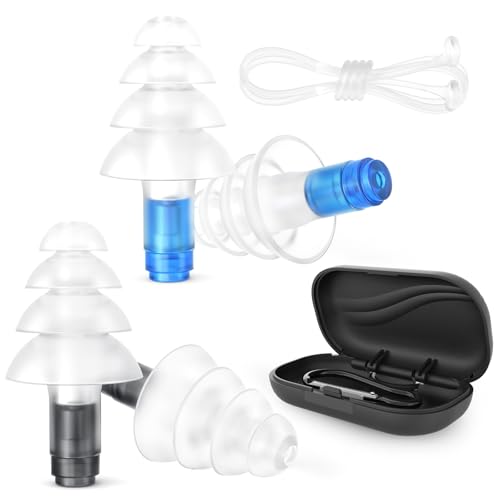 Quietide 耳栓 飛行機 飛行機用耳栓 気圧調整 調整機能付き 聴覚障害予防 ストレス軽減 イヤープラグ 航空機 電車 睡眠 仕事 水洗い可能 繰り返し使用可能 紐付き 携帯ケース付き日本語説明書付 Q49 black and blue