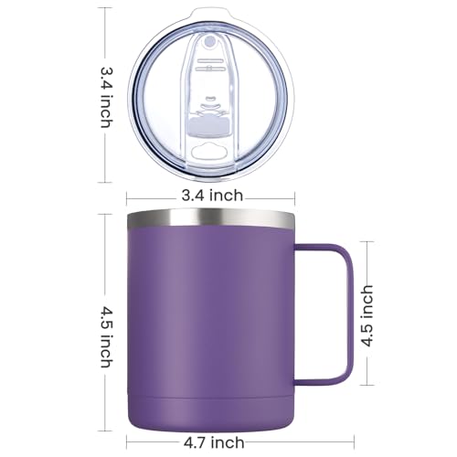 Image of MEWAY 12oz Coffee Mug With Handle and Sliding Lid,Stainless Steel Travel Tumbler Cup with Handle,Double Wall Vacuum Insulated Camping Cup for Hot & Cold Drinks Tea (Purple,Set of 1)