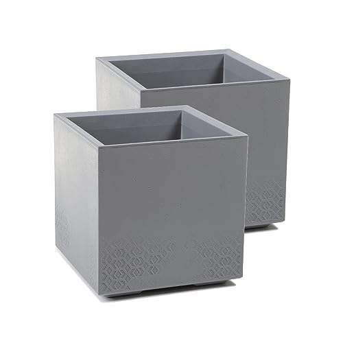 FINEZJA Blumenkübel Modern – Grau, 25x25x46 Cm, Wetterfester Kunststoff, Für Drinnen & Draußen