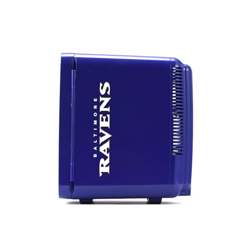 Image of Ukonic NFL Baltimore Ravens 15-Can Mini Fridge 10L - AC /DC Powered, Official Team Colors & Logo, Portable Cooler for Tailgates, Home, Office, or Car
