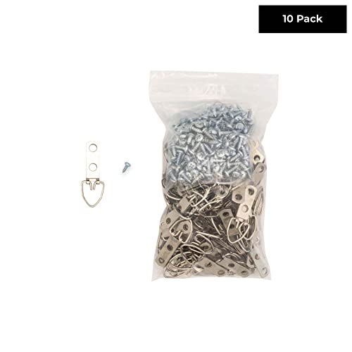 Image of 2 Hole Zinc-Plated Heavy Duty D Ring Picture Hanger - Pack of 10 with Screws for Picture Frames & Mirrors