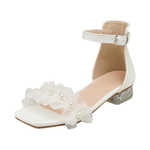 IWIHMIV Girls Sandals Ankle Strap Square Toe Low Heel Sandals Wedding Party Flower Princess Dress Shoes for Toddler