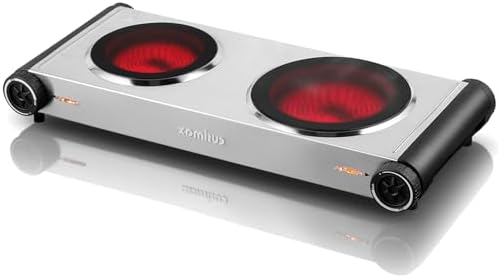 Cusimax Portable Electric Stove For Cooking With 1800w Power Temperature Control,Double Electric Hot Plate,Ceramic Glass Infrared Burner For All Cookware And Home, Dorm, Rv(Sliver)