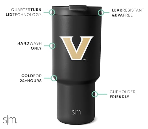Image of Simple Modern Vanderbilt Commodores Tumbler with Straw | 30oz | Collegiate | Trek Officially Licensed Vanderbilt University Insulated Water Bottle, Travel Mug | Football Gift for Men, Dad, Him, Her