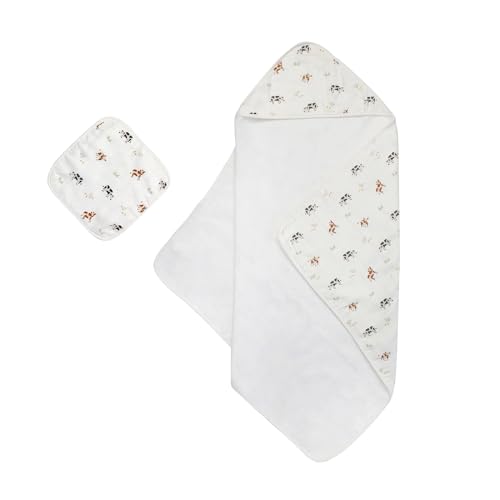 Image of Bamboo Viscose Baby Hooded Towel & Washcloth Set for Babies and Toddlers, Soft & Absorbent, 70% Viscose from Bamboo, 30% Cotton Muslin - Imported (Cow)