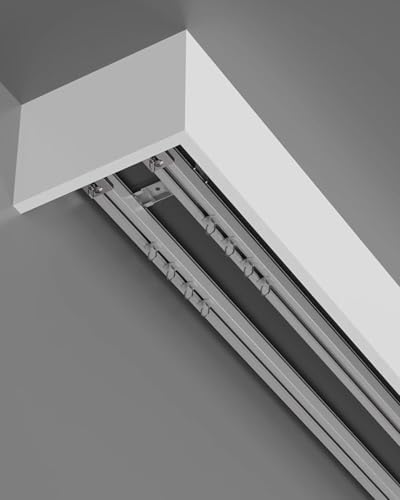 White Aluminum Alloy Wall Mount Double Track System with Silent Rollers for Bedroom, 3.4m (11.1ft) Ceiling Mount Curtain Rails, Durable & Smooth Operation