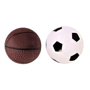 Natural Rubber Vinyl Squeaky Toy for Small Puppy/Dogs – 1 Basket Ball + 1 Foot Ball (Set of 2, Color May Vary)