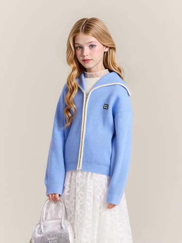 Girl's Sweaters Cardigan Jacket,6-16 Years Old,Sky Blue Lapel Youth Clothes Kid's Jumper4