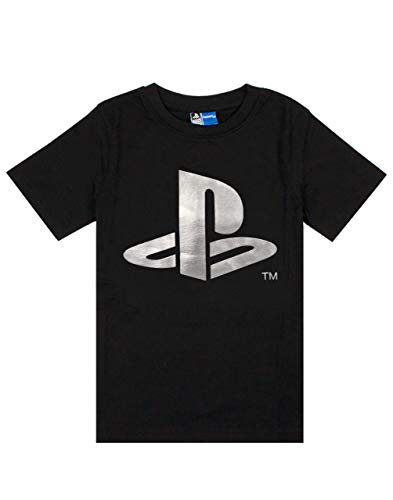 Playstation T-Shirt Jungen Kinderfolien Spiel Konsole Logo Schwarz Top 9-10...