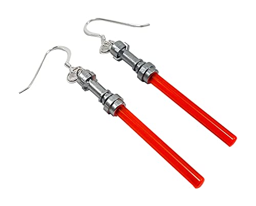 Generic Compatible With Star Wars Lightsaber Handmade Earrings Jewelry Sterling Silver Hooks Trans Orange Christmas Or Birthday Party Gift Stocking Stuffer For Teen Girls Or Women May The Fourth 4Th cover