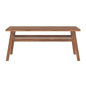 Walker Edison Outdoor Patio Wood Chevron Rectangle Coffee Table All Weather Backyard Conversation Garden Poolside Balcony 42 Inch Brown