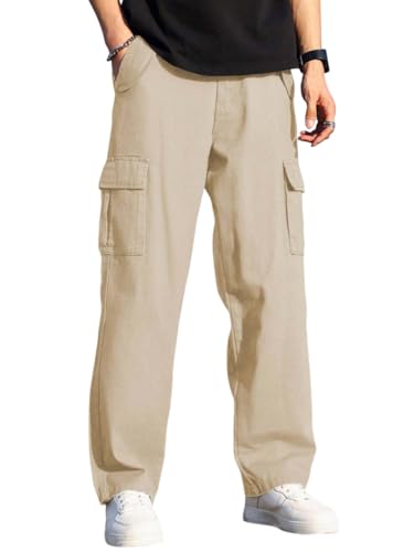 Image of KOTTY Men's Loose Fit Cargo Denim Jeans - Vintage Washed Utility Jeans with Side Pockets