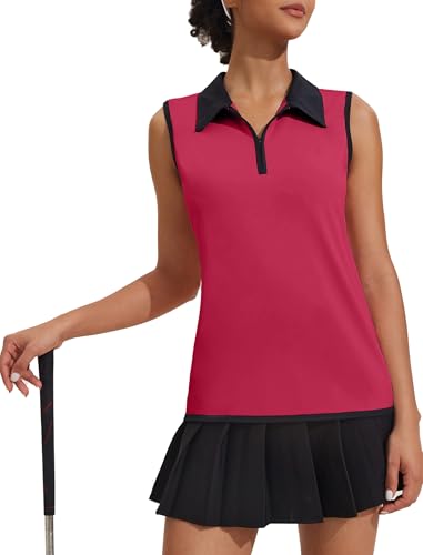 Image of COOrun Women's Golf Polo T Shirts Lightweight Moisture Wicking Sleeveless Shirt Quick Dry Zipper Tank Top