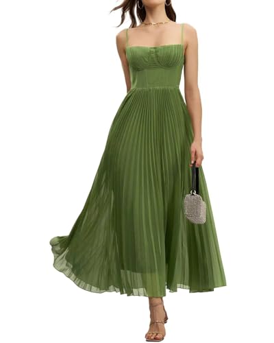 Women's Pleated Chiffon Flowy Corset Tea Length Formal Evening Party Wedding Guest Dresses