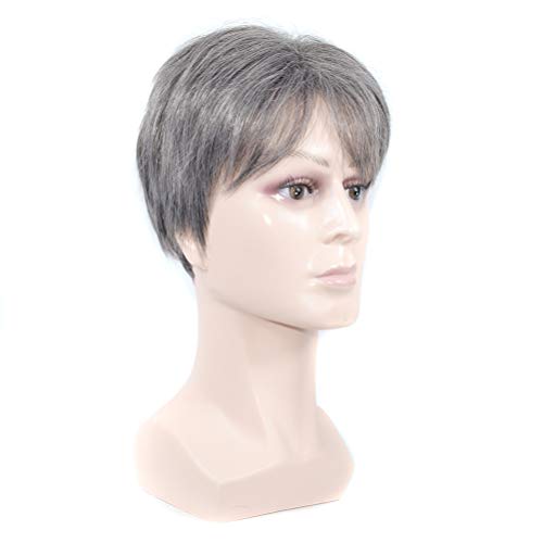 Lurrose 1Pc curto cinza prata peruca alta temperatura fibra de cabelo peruca moda masculina boné mas