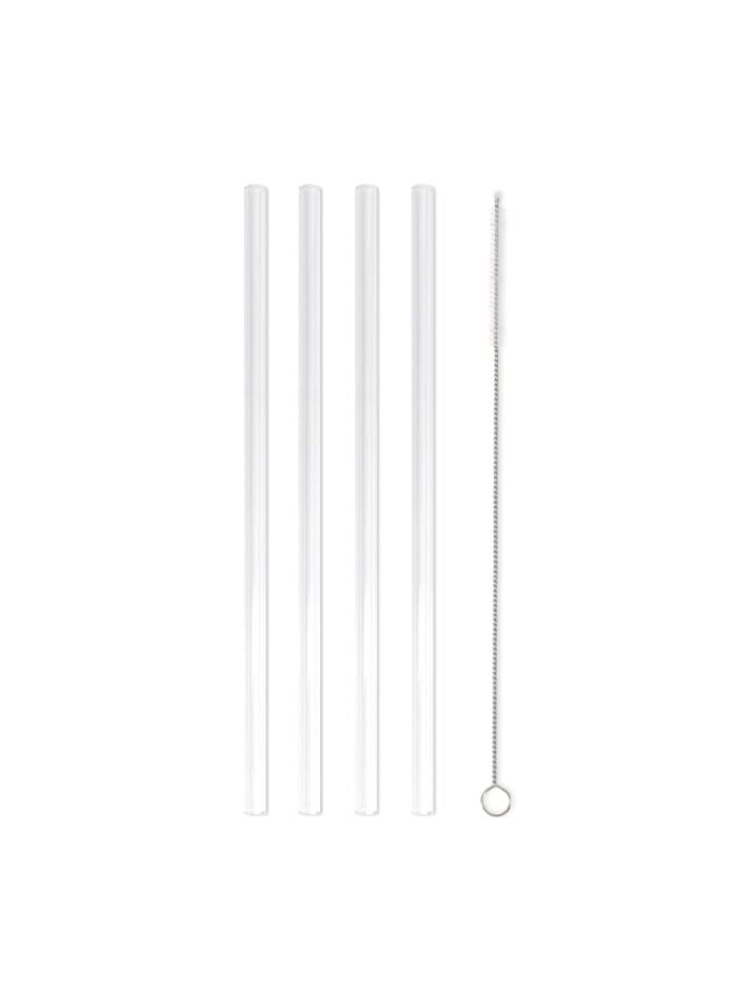 Brightly Labs Reusable Glass Drinking Straws, Clear Glass Straws for Drinking for Milkshakes, Frozen Drinks, Smoothies, Tea, Juice, Set of 4 (Clear)