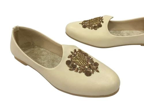 Men's Punjabi Jutti Cream Loafers Slip On Flats Shoes Ethnic Handmade Sherwani Mojari Indian Juti4