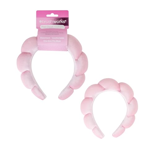 Brushworks Pink Cloud Beauty Headband – Ultra-Soft, Puffy Terry Cloth Headband for Skincare, Makeup & Face Washing, Comfortable, Non-Slip Design for Women, Girls