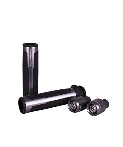 Acube Mart Premium Barracuda Italian Design Handle Grip with Metal Handlebar Ends with Aluminium Insert for Bikes and Motorcycle, Silver (Set of 2)