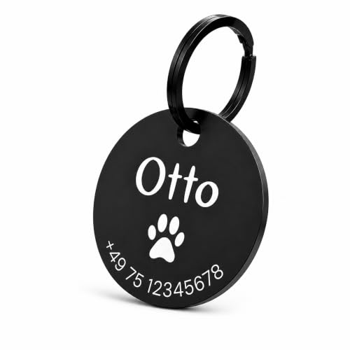 Meinearmbänder Schwarzer Gravur Hundeanhänger 30mm – Personalisierter Haustier ID Anhänger mit Name – Hund, Katze & Welpen Halsband Marke – Symbol Gravur inklusive