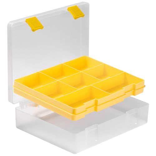 Image of OffiXymeric Plastic Storage Bin with Clear Lid and Removable Tray, Perfect for Craft Supplies, Art Tools,Beads, Stackable Organizer with Portable Handle, Durable Design for Home or Office Use（Yellow）