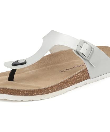 Image of HF JOURNEY Nivera 2.0 Men's Cork Footbed Thong Sandal,Slip On Entry,(Size 41-46) BlackPU, Casual Lounging Slipper, EVA Sole, Flat Heel,Nivera 2.0 - Black (41)