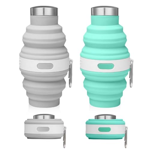 Udbrud 2 Piezas Botella de Agua Plegable Silicona, Taza de Camping con Mosquetón, Botella de Agua...