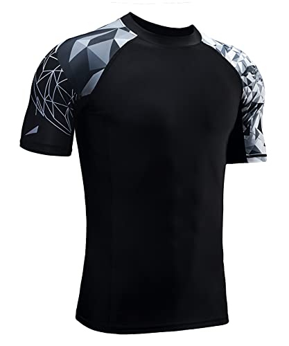 Men's Splice Uv Sun Protection Upf 50+ Skins Rash Guard Short Sleeves(Eagle,3Xl) #TOP3