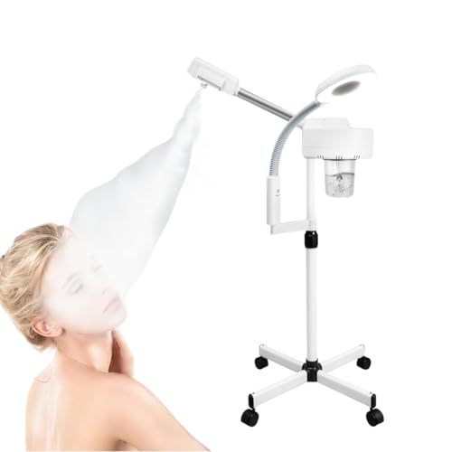 HuKaiL Vaporizador Facial 2 en 1 de 750 W, 220 V, Altura Ajustable con Giro de 360 Grados y Luz LED, Sauna Facial con Lupa Blanc, Hidratante, Penetrante