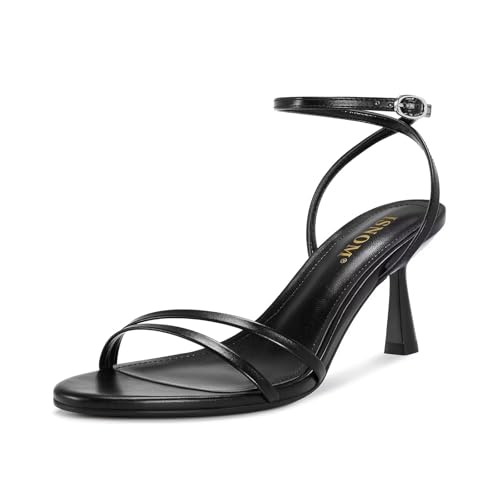 Image of ISNOM Womens Sandals Round Toe Low Heels Strappy Ankle Strap Kitten Heel Comfort Dress Party Shoes