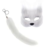 Yookat Faux Fox Masquerade Mask and Tail Fox Cat Mask Masquerade Costume Mask for Halloween (White)