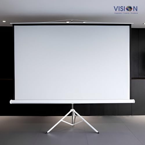 Image of Vision 120 Inch (8x6 Ft) Tripod Projector Screen | Large Portable Foldable Screen | Full HD, 4K, 3D & 1080p Compatible | Adjustable Height, Anti-Glare Matte White Fabric for Home, Office & Outdoor Use