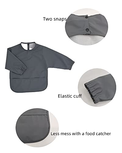 Waterproof Baby Bibs,Infant Toddler Long Sleeve Feeding Bib With Food Catcher Super Soft Wipe Clean2