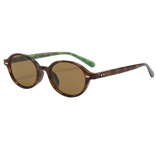 Image of Retro Oval Sunglasses for Women Men Ultralight Small Round Black Sun Glasses 90s Sunnies UV 400 Shades(Leopard /Brown)