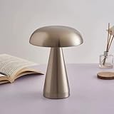 Luminária Abajur de Mesa Cogumelo Metálico LED, Sem Fio, Quarto Restaurante, Recarregável USB, Touch com Dimmer (Prata)