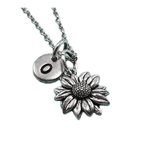 initial necklace, sunflower jewelry 