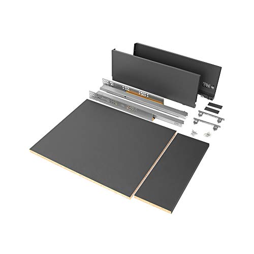 Emuca - Kit de cajón para cocina o baño con tableros incluidos y guias de extracción total con cierre suave, altura 178 mm para módulo 450 mm y profundidad 500 mm, Gris Antracita.