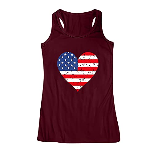 Stars And Stripes Tops For Women Vintage Sleeveless Graphic Tees For Teen Girls 4Th Of July Tanks Vest Red #TOP4