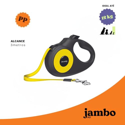 JAMBO PET | GUIA RETRATIL | FRIEND BRILHA NO ESCURO | PRETA | MINI 3M | SUPORTA ATÉ 12KG