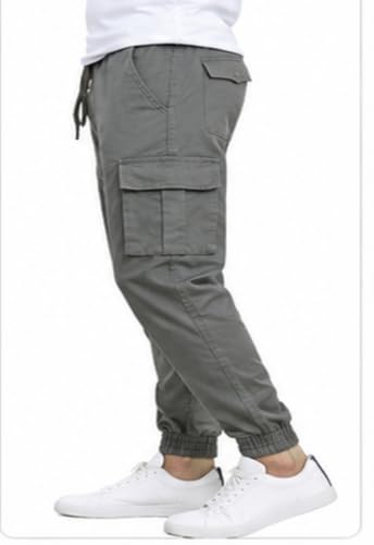 Image of Men's Jogger Cargo Pants | Stretchable Cotton Blend Utility Trousers | Regular Fit Multi Pocket Casual Bottom Wea
