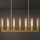 Gold Farmhouse Dining Room Chandelier: 54" Modern Linear Rectangle Dining Room Light Fixture - Long Glass Metal Pendant Chandeliers for Kitchen Island - Large Lighting over Kitchen Table Living Rooms