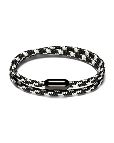 Me its Paracord Rope Braided Bracelet Made of Stainless Steel Magnetic Clasp and Waterproof Lightweight Rope for Men & Women (Black and white camouflage, Large(Wrist size:7.7-8.1inch))